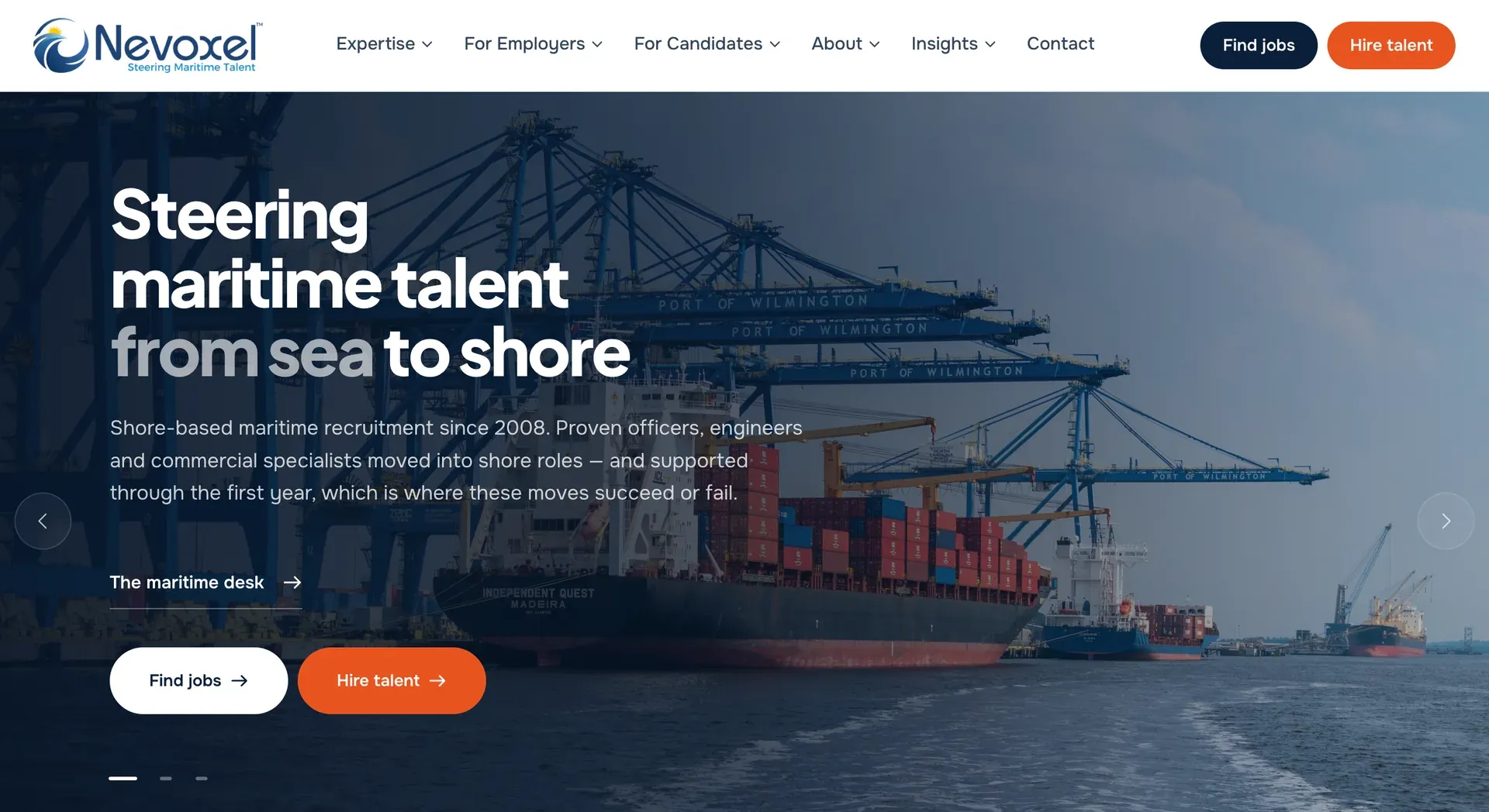 Nevoxel Marine Recruitment website, home page