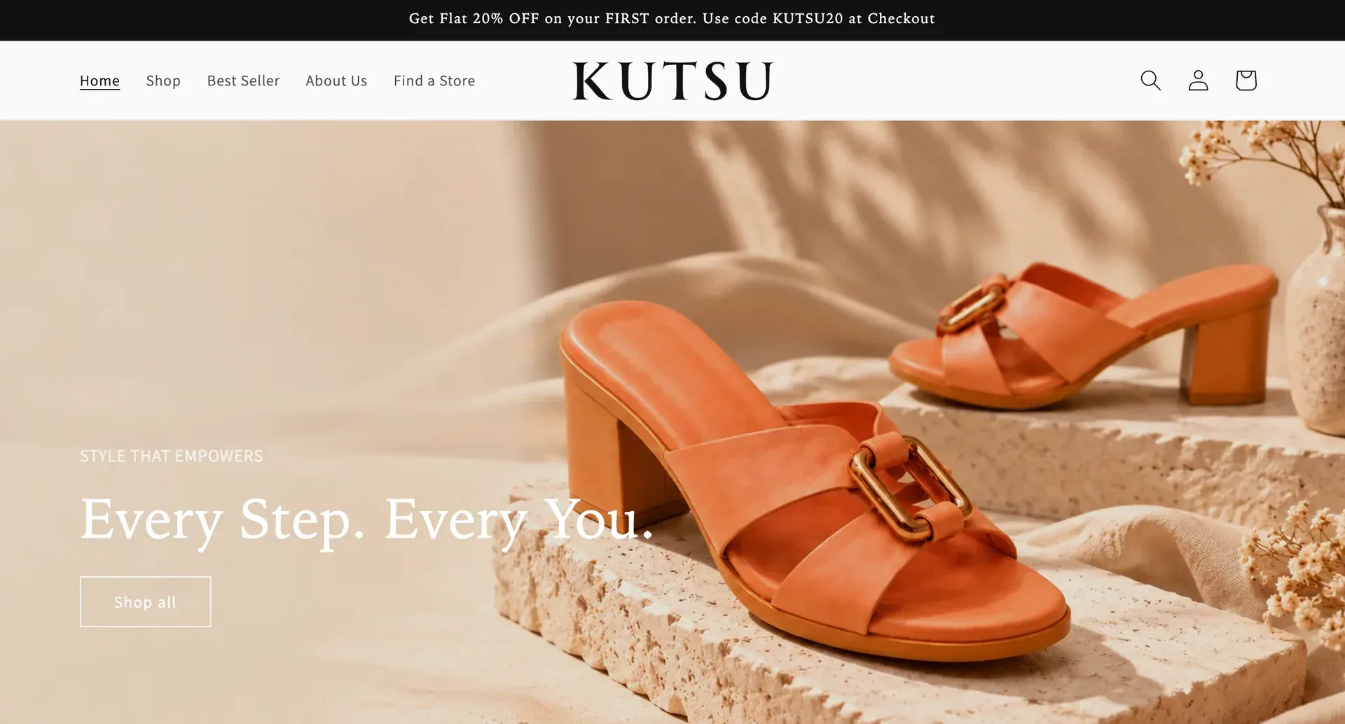 Kutsu Shoes & More website, home page