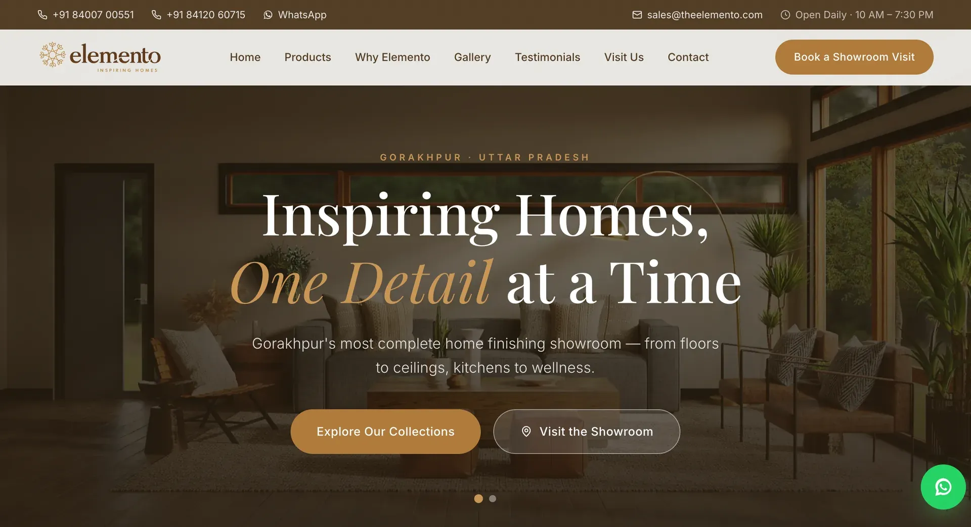 Elemento website, home page